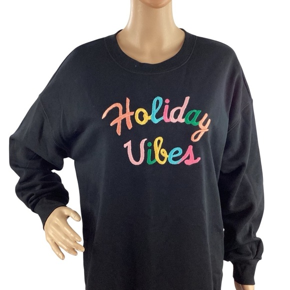 Old Navy Holiday Vibes Fleece Pullover Sweatshirt Black Small - Picture 2 of 8